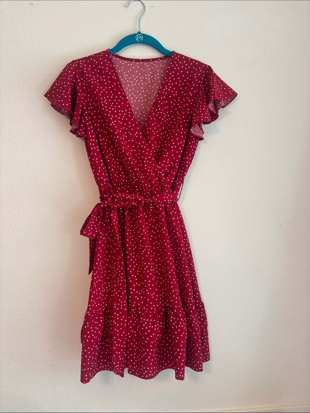 Women's Red Polka Dot Wrap Dress with Tie Waist